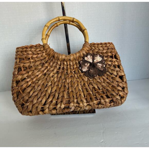 NEW Women’s Rectangular Style Woven Rattan Handbag - Picture 1 of 9